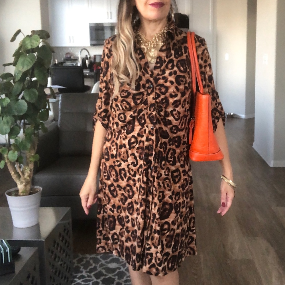INC Shirtdress Animal Print Buttoned Sleeves